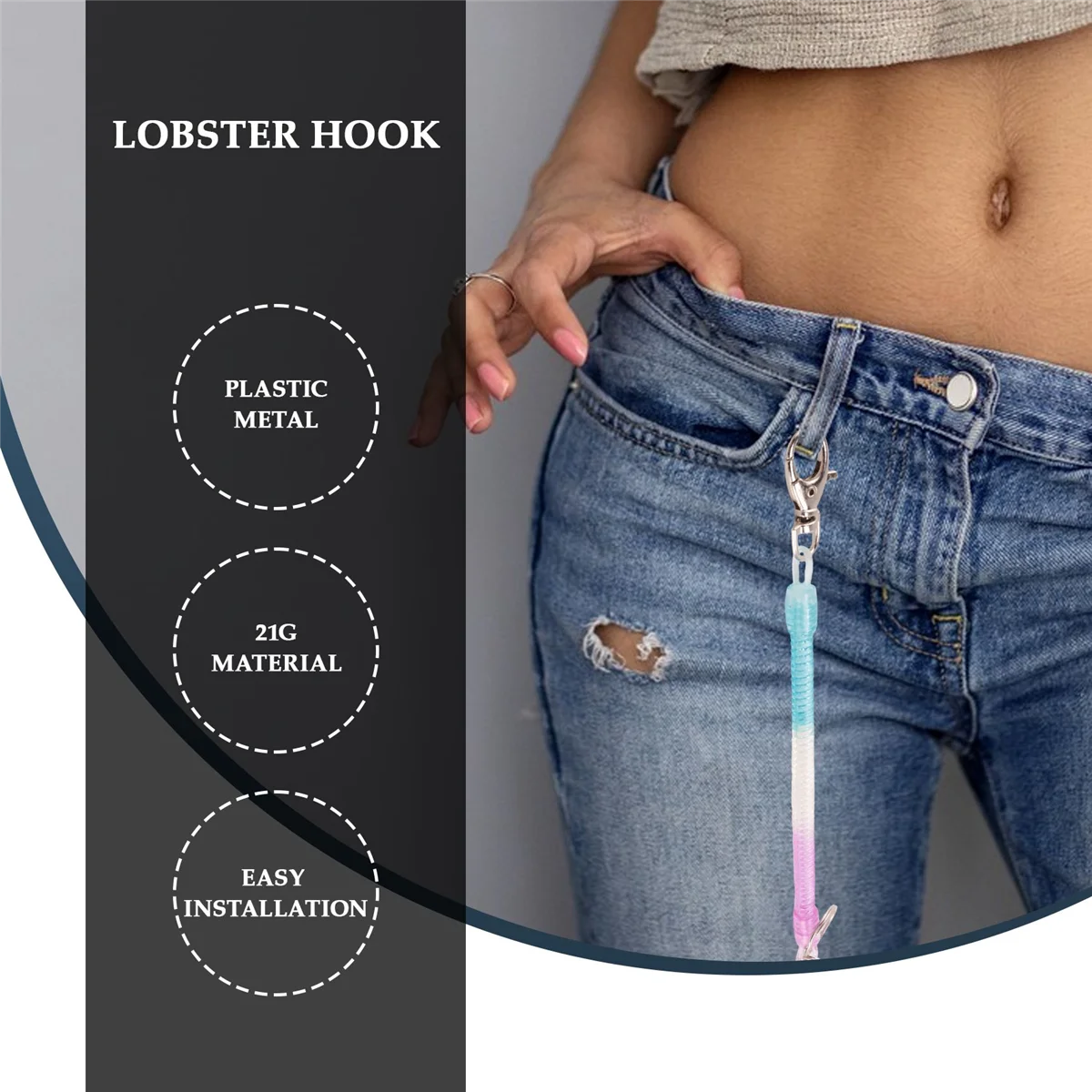 Lobster Hook Blue Spring Stretchy Coil Keyring Keychain Strap Rope Cord