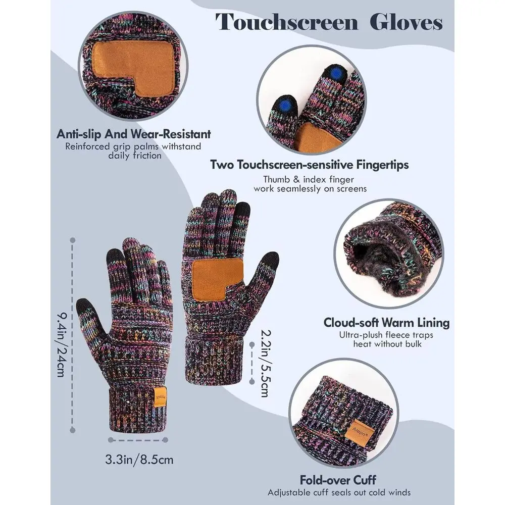 مجموعة إكسسوارات الشتاء المريحة 3 في 1 للسيدات: قبعة مترهلة، وشاح طويل، قفازات تعمل باللمس