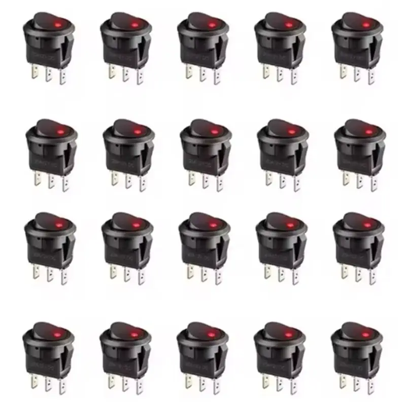 ABKI-LED Switch 20Pcs 3 Pin 12V 20A Amps On-Off Control Push Button Switch Car Truck Rocker Round Toggle