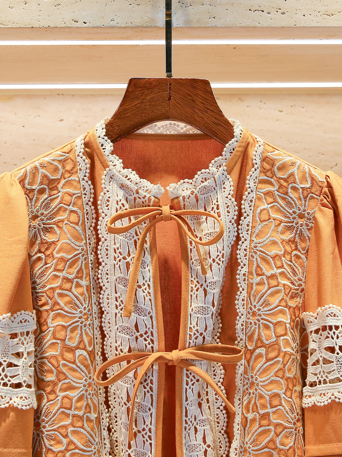 High-End Women's Lace Hollow out Belted irt Autumn Winter New Design Commute Sle Loose Fit Long Sve round Ne Top