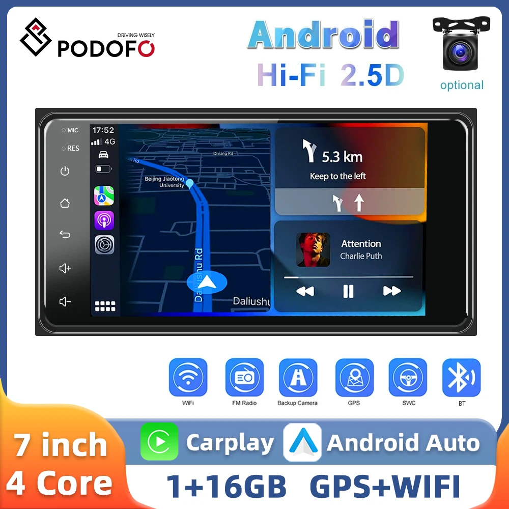 Podofo 7'' 2Din Car Radio For Toyota Corolla Multimedia Player Carplay Android Auto GPS Navigation WIFI HiFi Bluetooth Car Audio