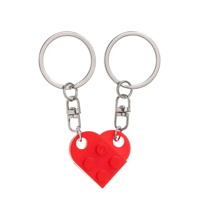 2PCS Fashion Separable Jewelry Gifts Couples Friendship Building Block Keychains Key Ring Key Buckle Heart Pendant image 6