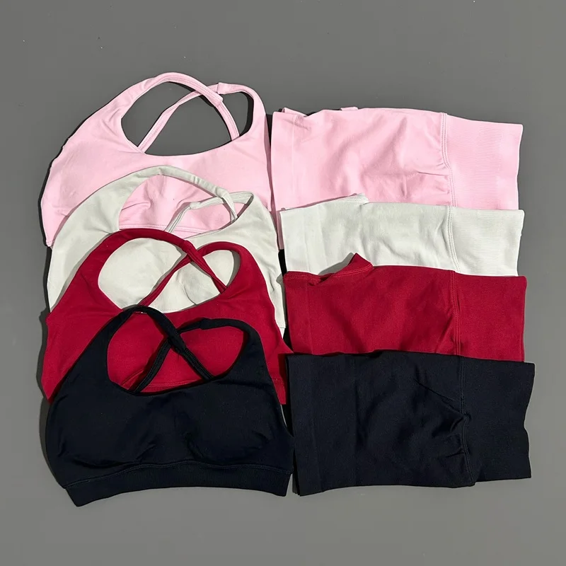 

2 Pieces Impact Gym Set Workout Clothes Shorts Sets Impact Brassiere Bra Seamless Scrunch Shorts Yoga Clothing Sport Set
