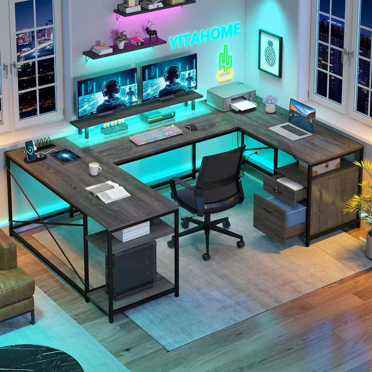 U Shaped Desk With …