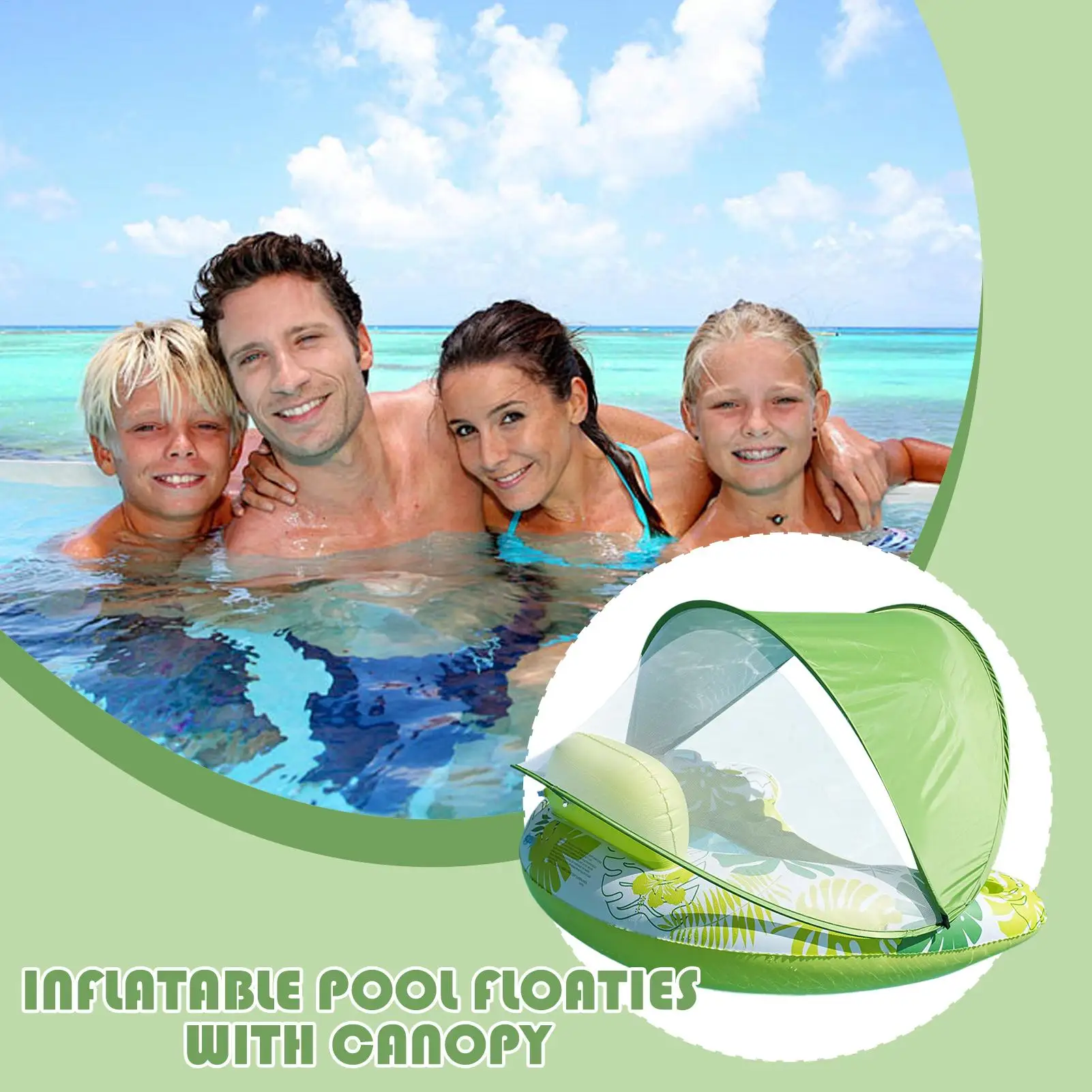 Pool Float Inflatable Water Float With Canopy With Cup Holder Ergonomic Swim Raft Lounger Water Chair For Men Women Swimming