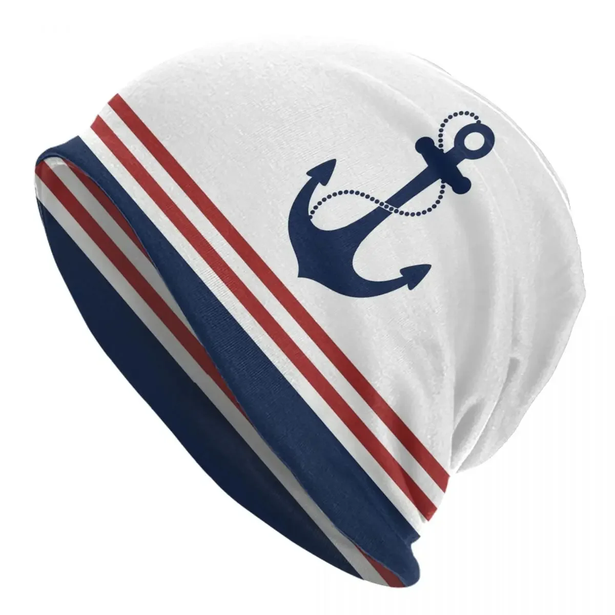 Nautical Navy Blue Stripes Anchor Bonnet Hat Knitting Hats Navigation Skullies Beanies Hats Men's Women's Warm Dual-use Cap