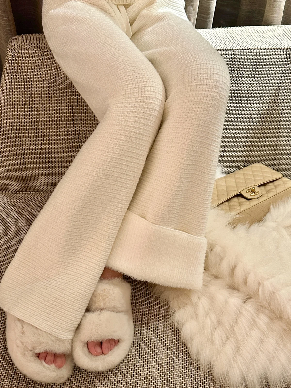 

JUNSTUDIO Winter Thiened Knitted Fce Wide Leg Pants 600 High am Weight Super Thiened Winter Casual Trousers for Women