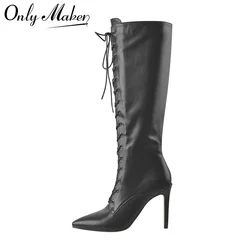 Onlymaker Damen-Stiefel mit spitzer Zehenpartie, seitlicher Reißverschluss, 10 cm hoher Absatz, sexy Leopardenmuster, Stiletto, Stretch, kniehohe Stiefel, Schnürstiefel