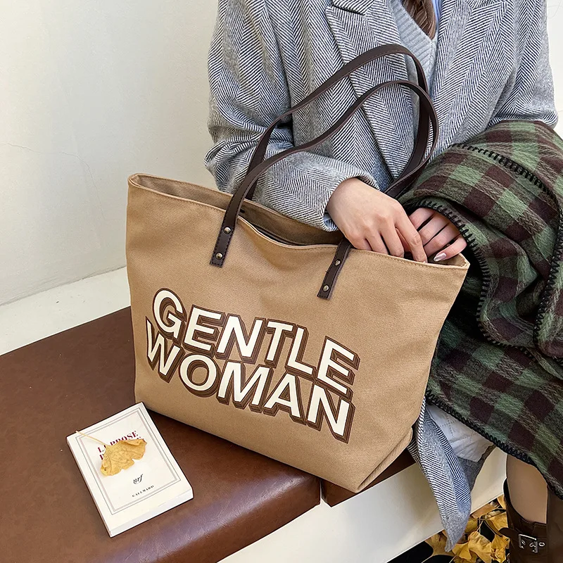 

Thai Gentlewoman Letter Large Capacity Top Handle Bag Women Commuter Shoulder Bag Fashion Texture Simple Versatile Storage Bags