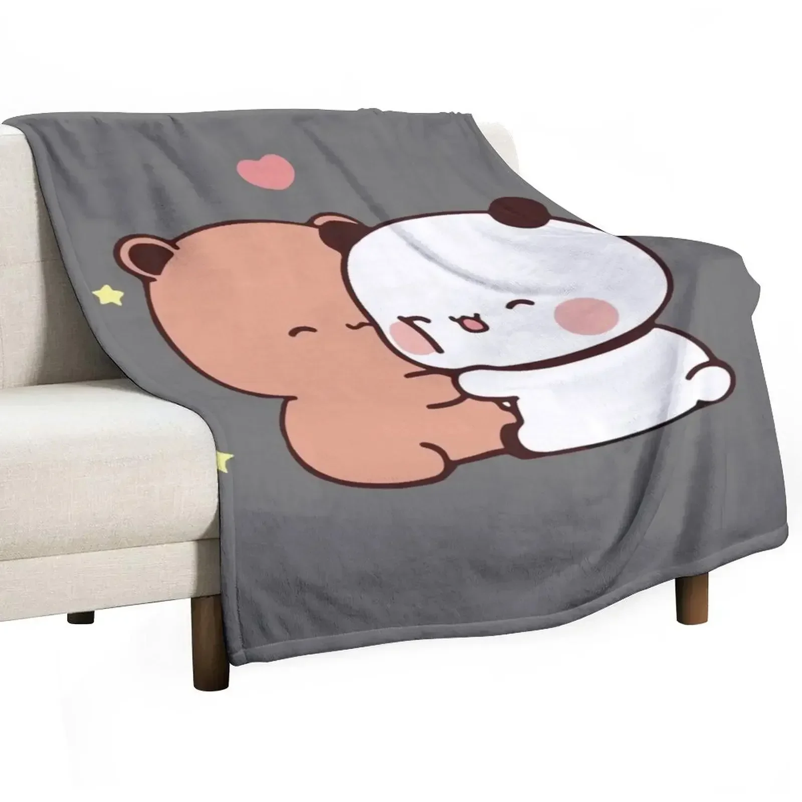 DuDu Bear and BuBu Panda’s Love?? Throw Blanket Cute Plaid Sofa Quilt Blankets