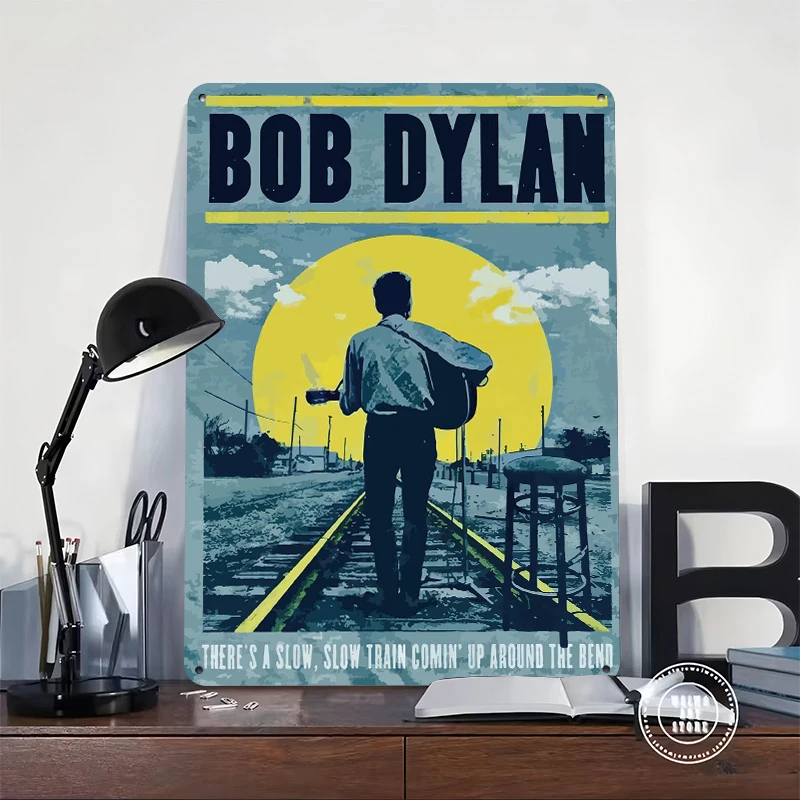 Bob Dylan on Train Tracks Metal Poster Customized Wall Art Retro Vintage Metal Signs for Man Cave Home Decorations Coffee Bar