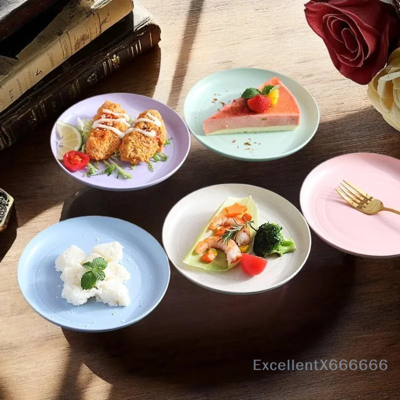 

5pcs/set Nordic Wheat Straw Plate Fruit Vegetable Plate Bone Spitting Plate Tableware Plate
