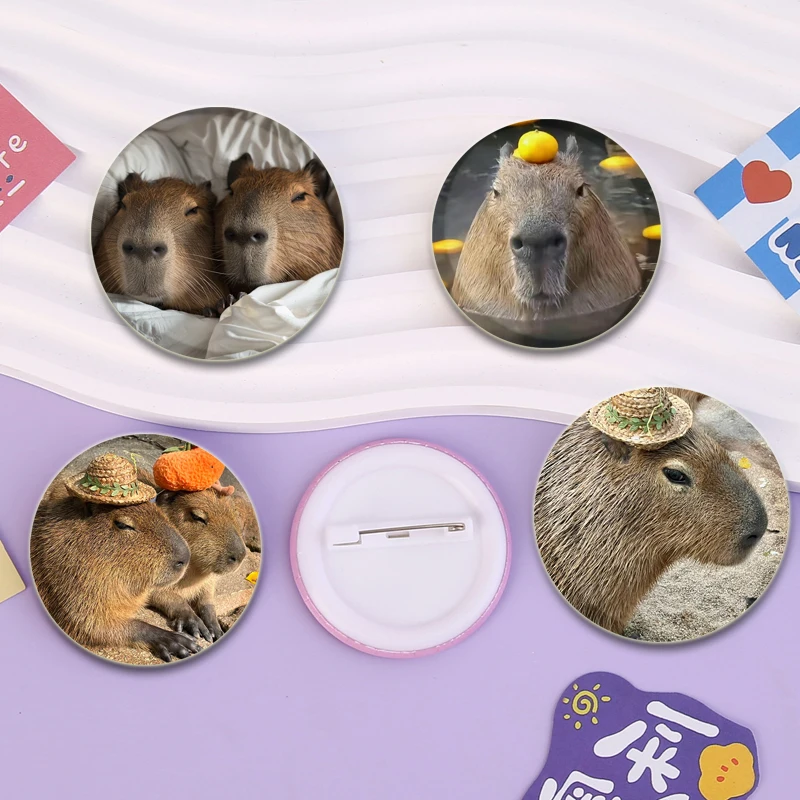 Cute Capybara Badge Funny Animals Brooches on Backpack Clothes Handmade Round Creative Enamel Pins for Jewelry Gift Accessory