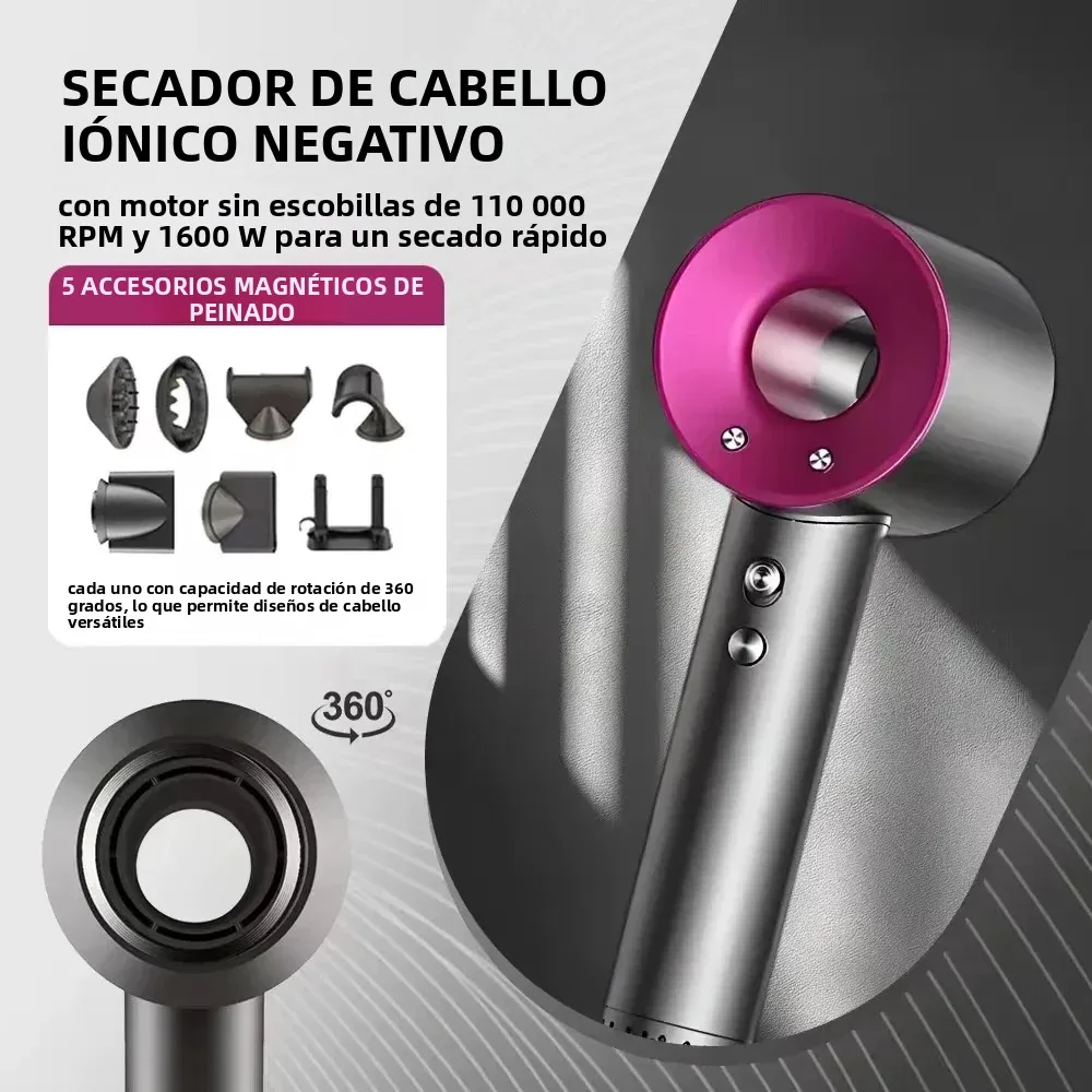 Secador de pelo profesional con iones negativos, sin aspas, de secado rápido, para salón y hogar, con control de temperatura.