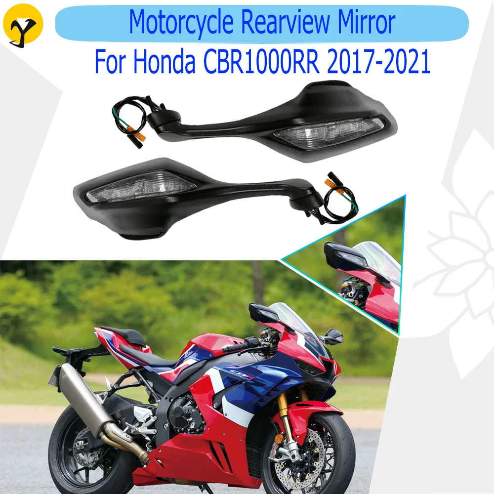 For Honda CBR1000RR 2017 2018 2019 2020 Rearview Mirror Motorcycle Rear View Side Mirrors With LED Turn Signal Light Adjustable