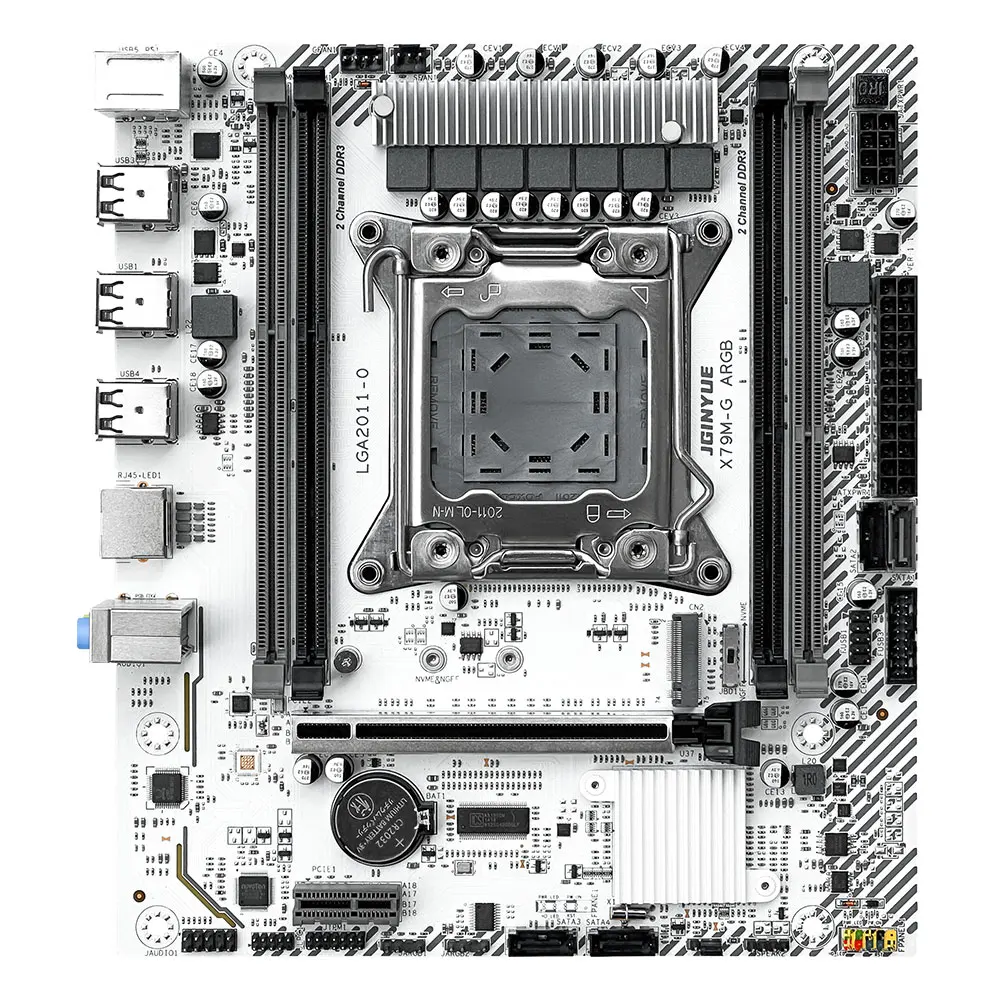 JGINYUE X79 ARGB LGA 2011 M-ATX Mainboard Support Intel Xeon E5 v1 v2 DDR3 Memory 1600MHz 32GB M.2 NVME SATA USB3.0 X79M-PLUS