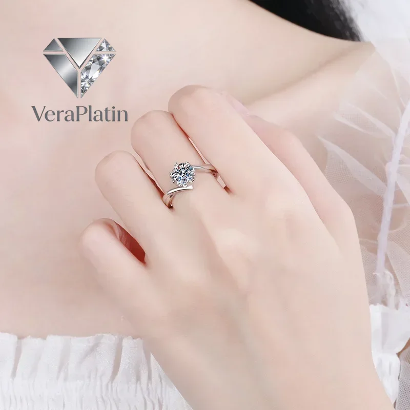 

Женское обручальное кольцо VeraPlatin из белого золота 18 карат с муассанитом 0.5/1/2 карата, подарок на день рождения для девушки, платина PT950