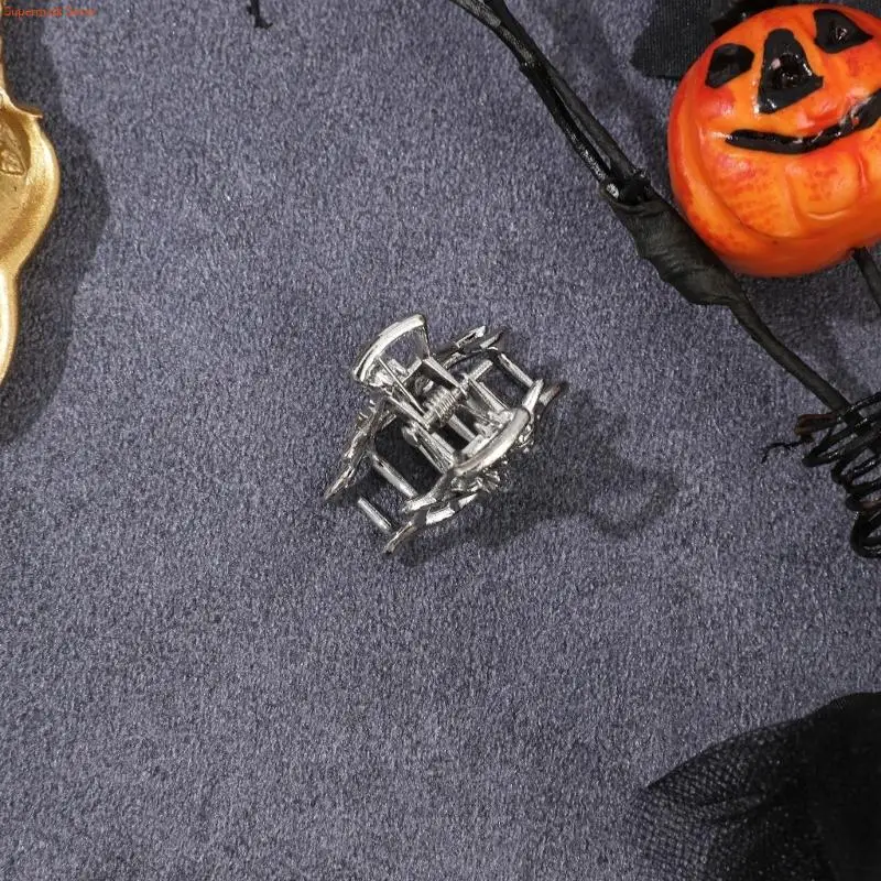 Q5WE 5 Piece Skull Shaped Arachnid Hair Clip Strong Hold Zinc Metal Hair Accessories For Halloween Role Play Event