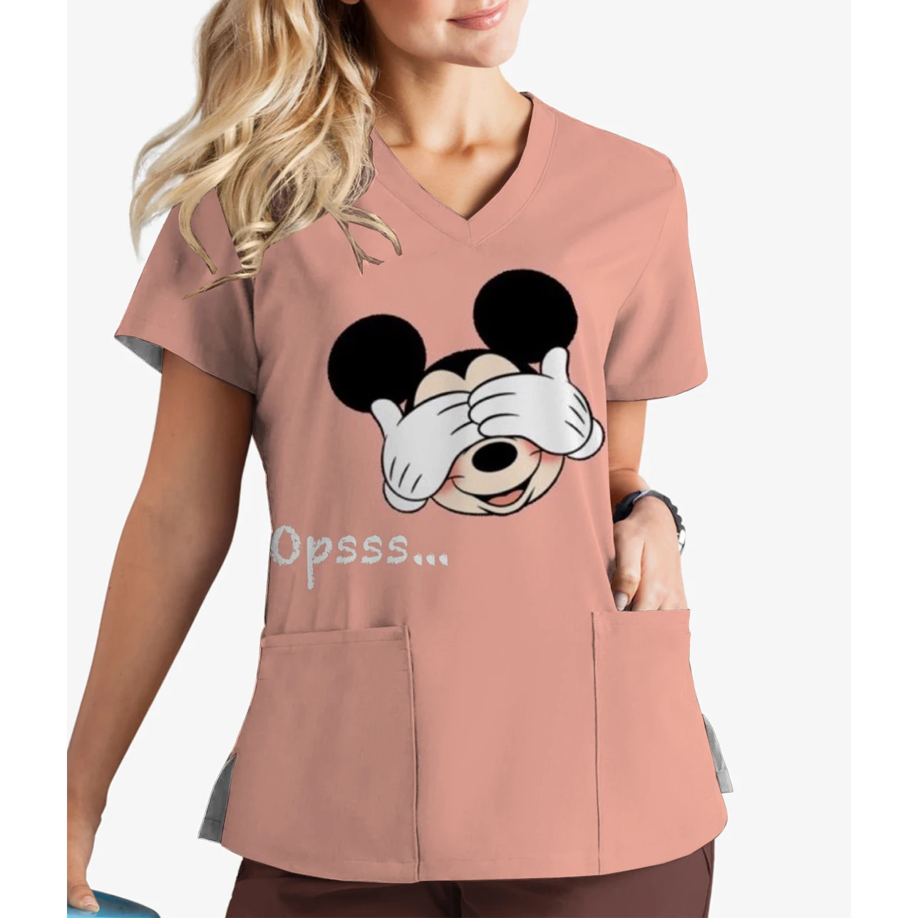 الأكثر مبيعاً الصيف المرأة الحيوانات الأليفة طبيب الطبية الخامس الرقبة زي العمل ديزني ميكي ميني طباعة متجمد قصيرة الأكمام ممرضة موحدة