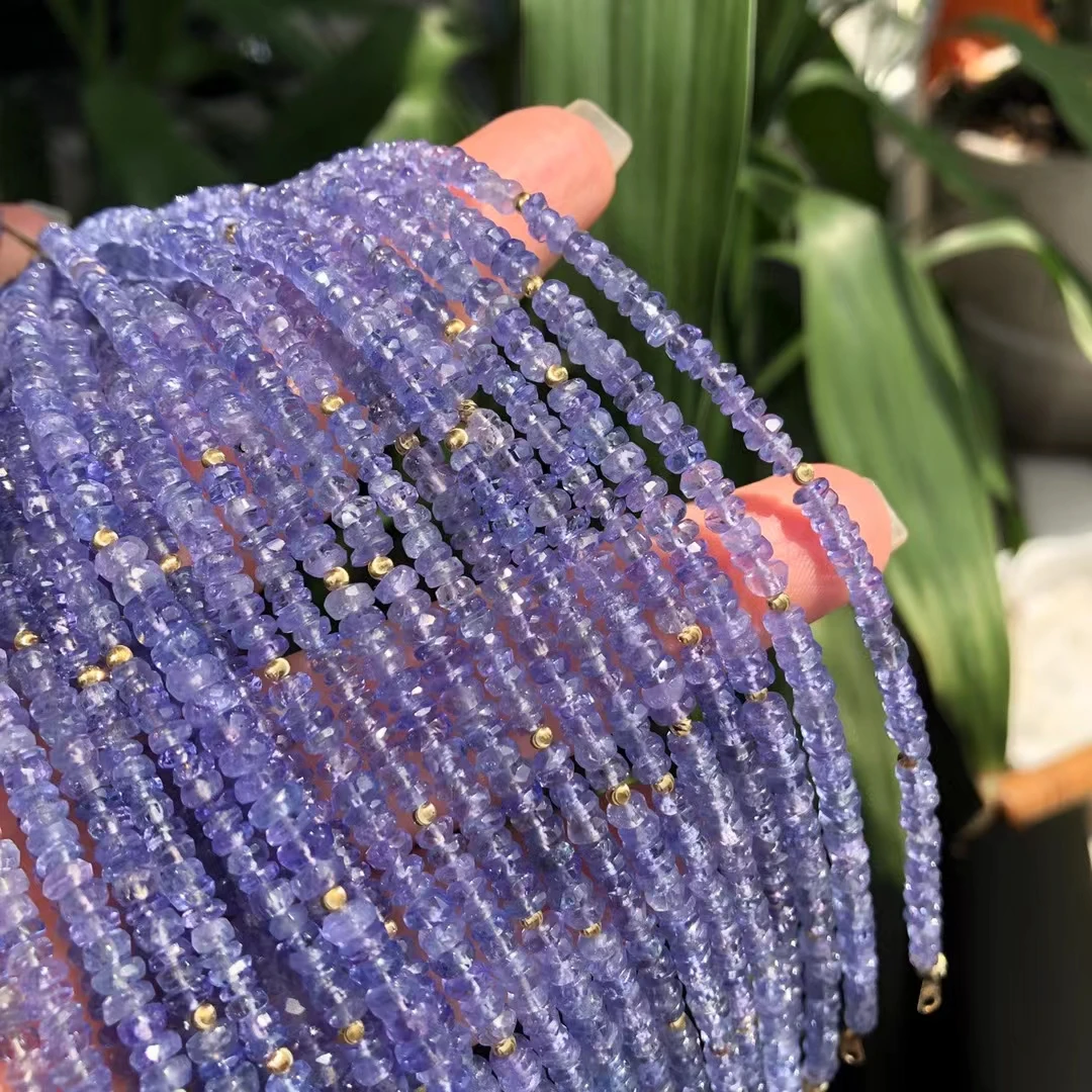 

18k Real Gold Natural Tanzanite Strand Bracelet Cat's Eye Gold Bead Purple Stone Cuff Bangle For Girl Luxury Fine Jewelry Retail