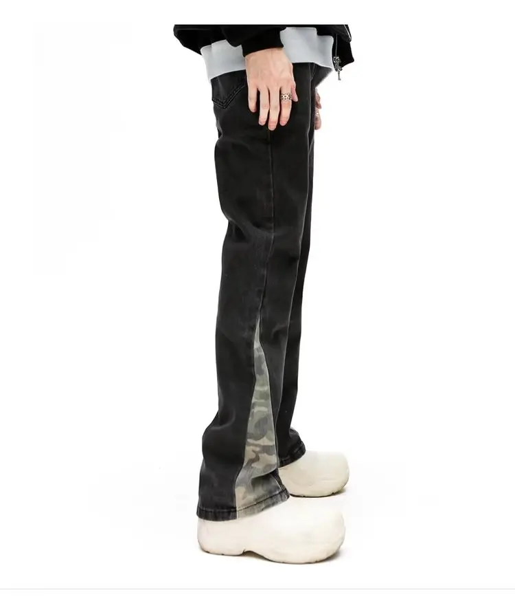 2026 Cooles Design Camouflage Patchwork Gerade Herren-Jeans Y2K Kleidung Hip-Hop Gewaschene Schwarze Lässige Lange Hosen Ropa Hombre – Detail 6