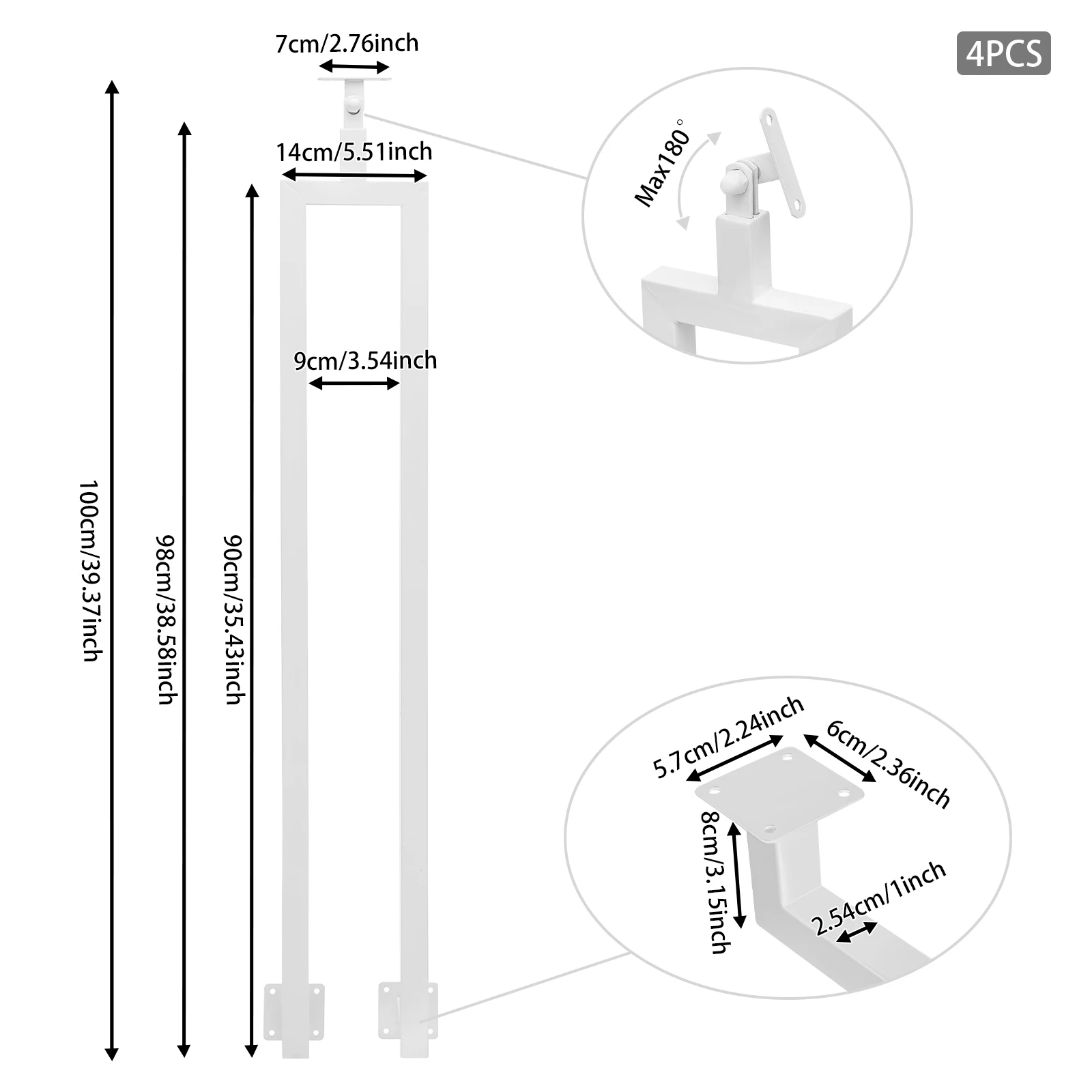 4-Piece Set Stair Baluster Posts U-shaped Iron Stair Railing Posts Adjustable Stair Railing Posts for Deck, Balcony, Garden