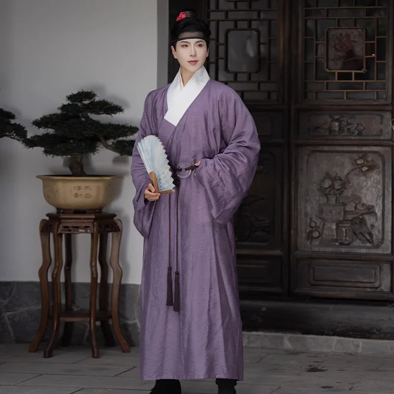 chemise-longue-a-col-pour-homme-style-hanfu-antique-vetement-masculin-robe-taoiste-de-style-ming-violette-coupe-droite