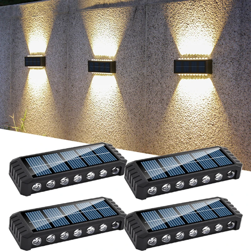 

14LED Solar Fence Lights Outdoor Waterproof Solar Powered Wall Up and Down Light for House Deck Step Patio Garden Decor