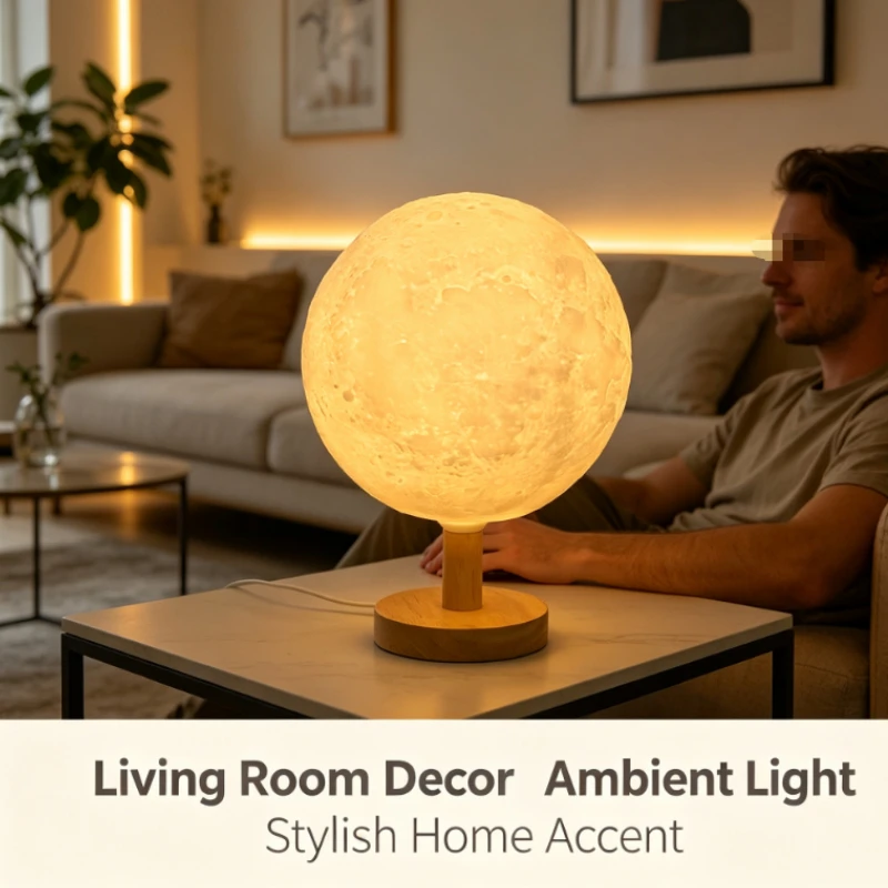 Creative Planet Night Light 3D Bedroom Ambient Light, Bedside Desktop Planet Light Ornament with Base