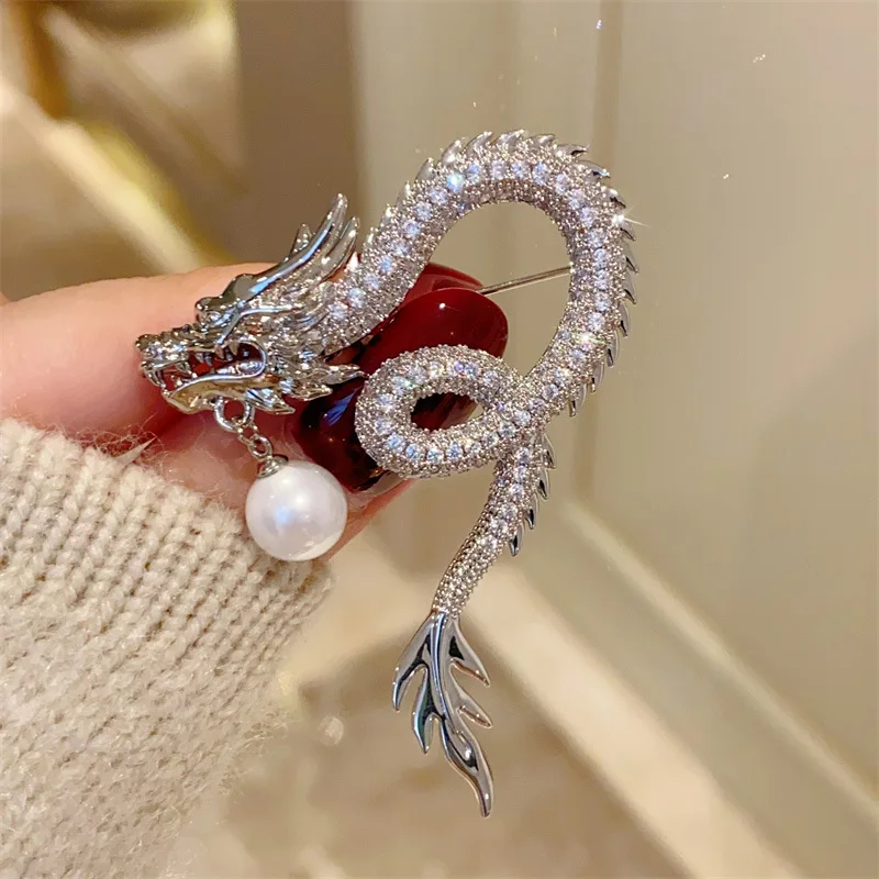 Luxury Dragon Brooch for Men Suit Lapel Pins Evening Party 2024 New Chinoiserie Gift Jewelry