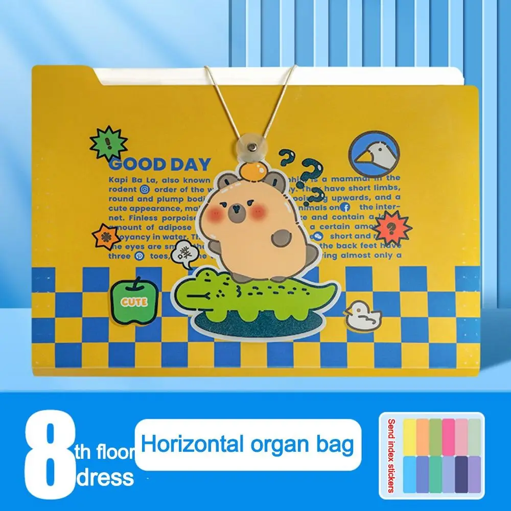Multi-layer Capibara A4 File Folder Large Capacity Waterproof Accordian Organizer Test Paper Storage Bag School Office Supplies