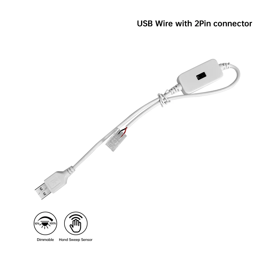DC5V USB Wire Cable with 2pin 8mm 10mm SMD Led Strip Connector Touch Sensor Hand Sweep Dimmer For SMD2835 5050 LED Tape Light