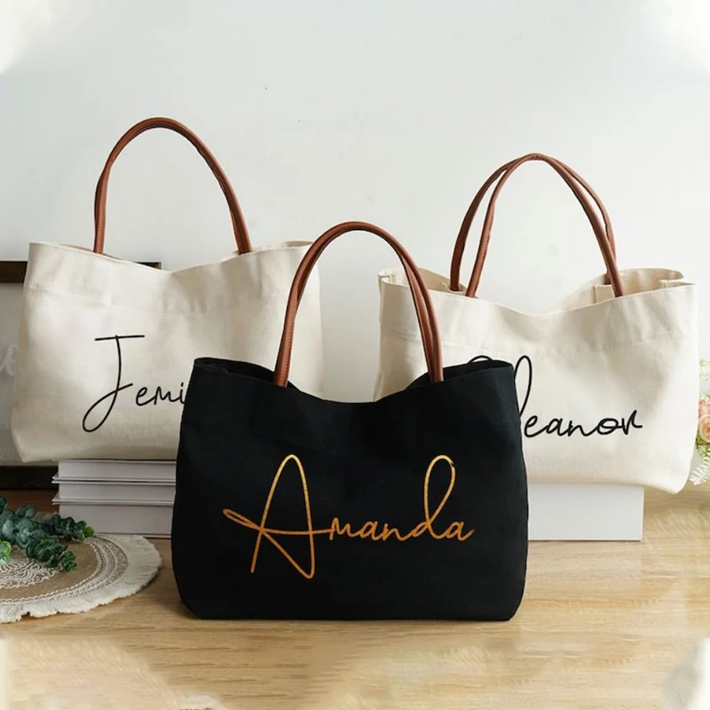 Personalized Bridesmaids Canvas Travel Tote Bag Bridal Beach Wedding Bachelorette Party Favors Gifts Bags for Women Mother\'s Day