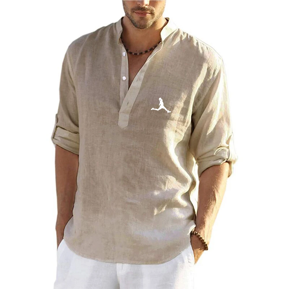 2026 Spring Autumn Basketball sportswear New Men's Casual Blouse Cotton Linen Shirt Long Sleeve Casual Handsome Loose Tops