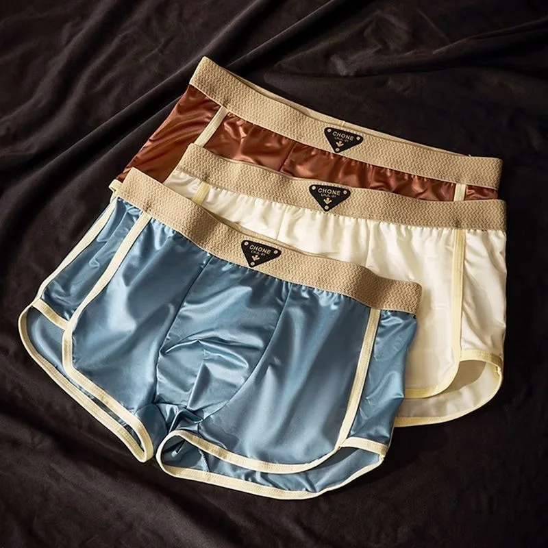 Cold Silk Cool Feeling Satin Men's Underwear Men's Ice Silk Breathable New Sports 10A Bacteriostatic Silk File Boxers Quick-dry