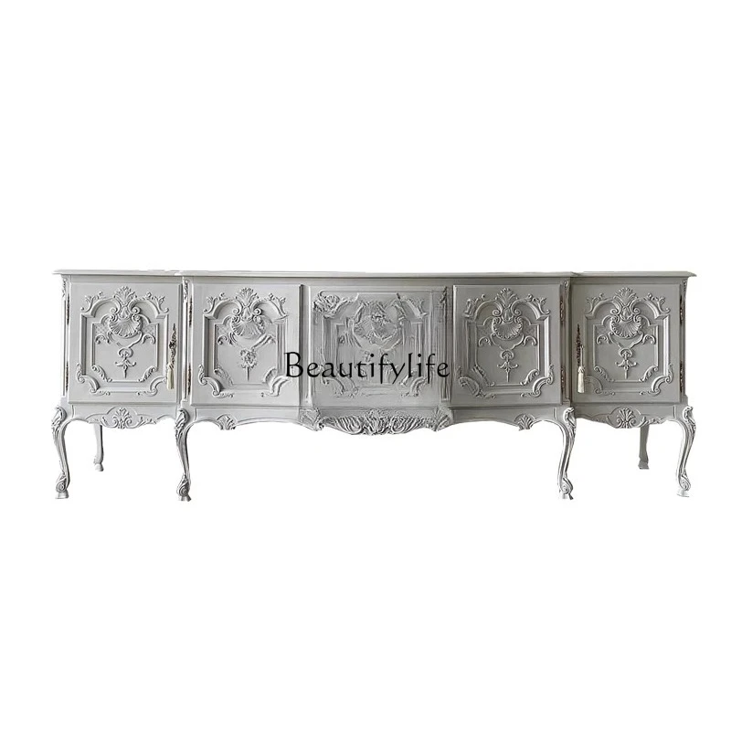 

European solid wood TV cabinet French neoclassical retro carved living room foyer wall storage cabinet