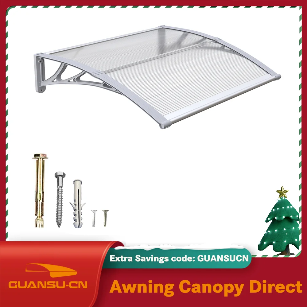 

Window Awning Canopy for Doorways 60cm x 80cm Outdoor Overhang Awnings Gray Bracket Transparnet Polycarbonate Roof Cover 24"x32"