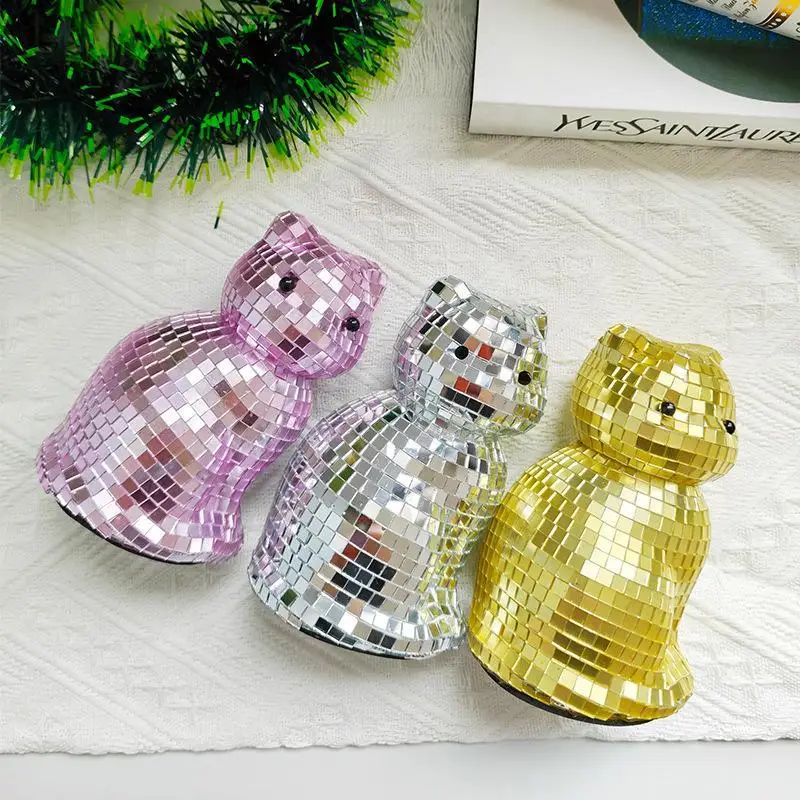 Niedliche Katzen-Discokugel-Skulptur, kreatives, funkelndes, spiegelndes Dekorationsobjekt für Zuhause, Partys, Neujahrsdekoration, Geschenk – Detail 2