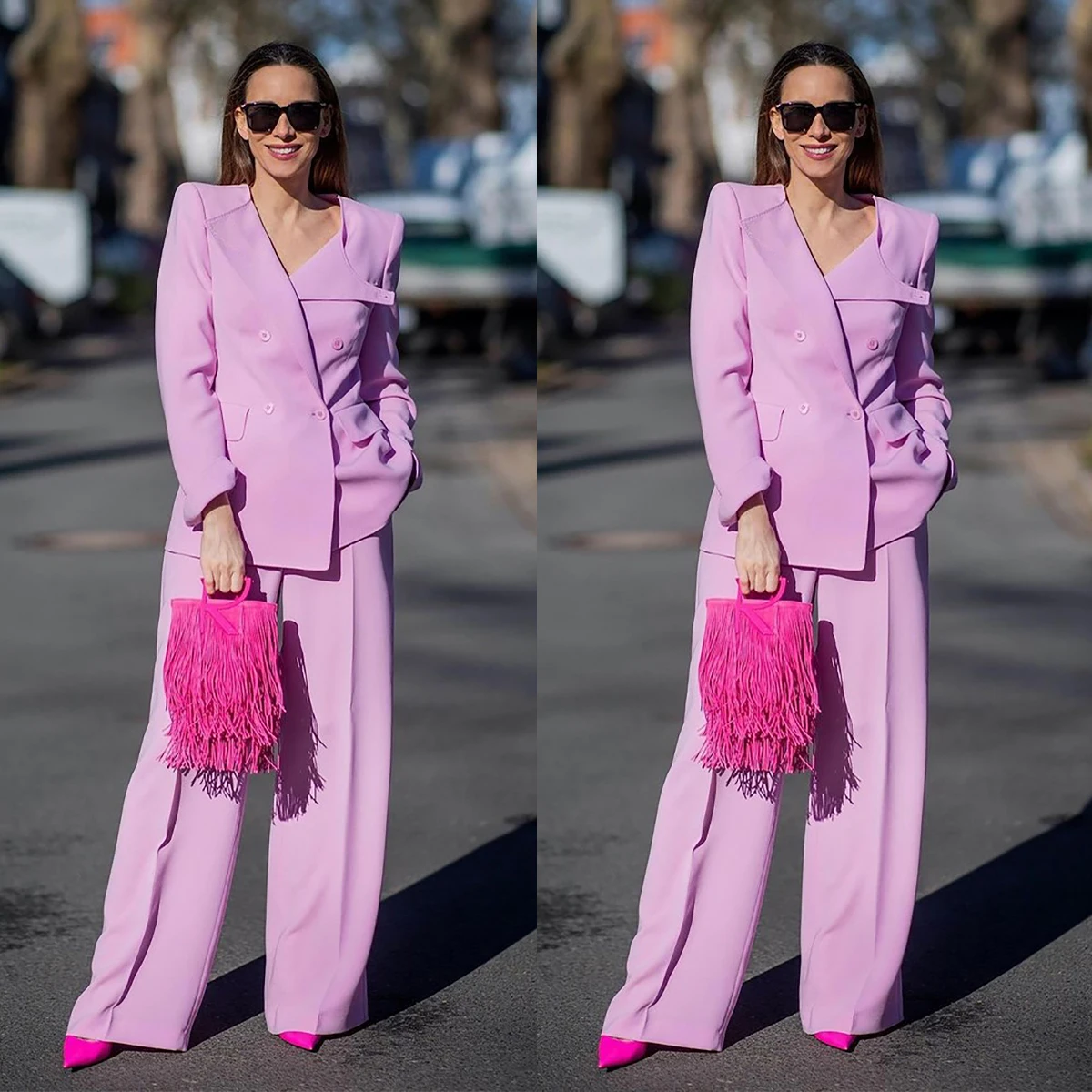 Spring Pink Women Pants Suits Leisure Office Female Streetwear Sportswear Two Pieces Jacket Blazer Sets