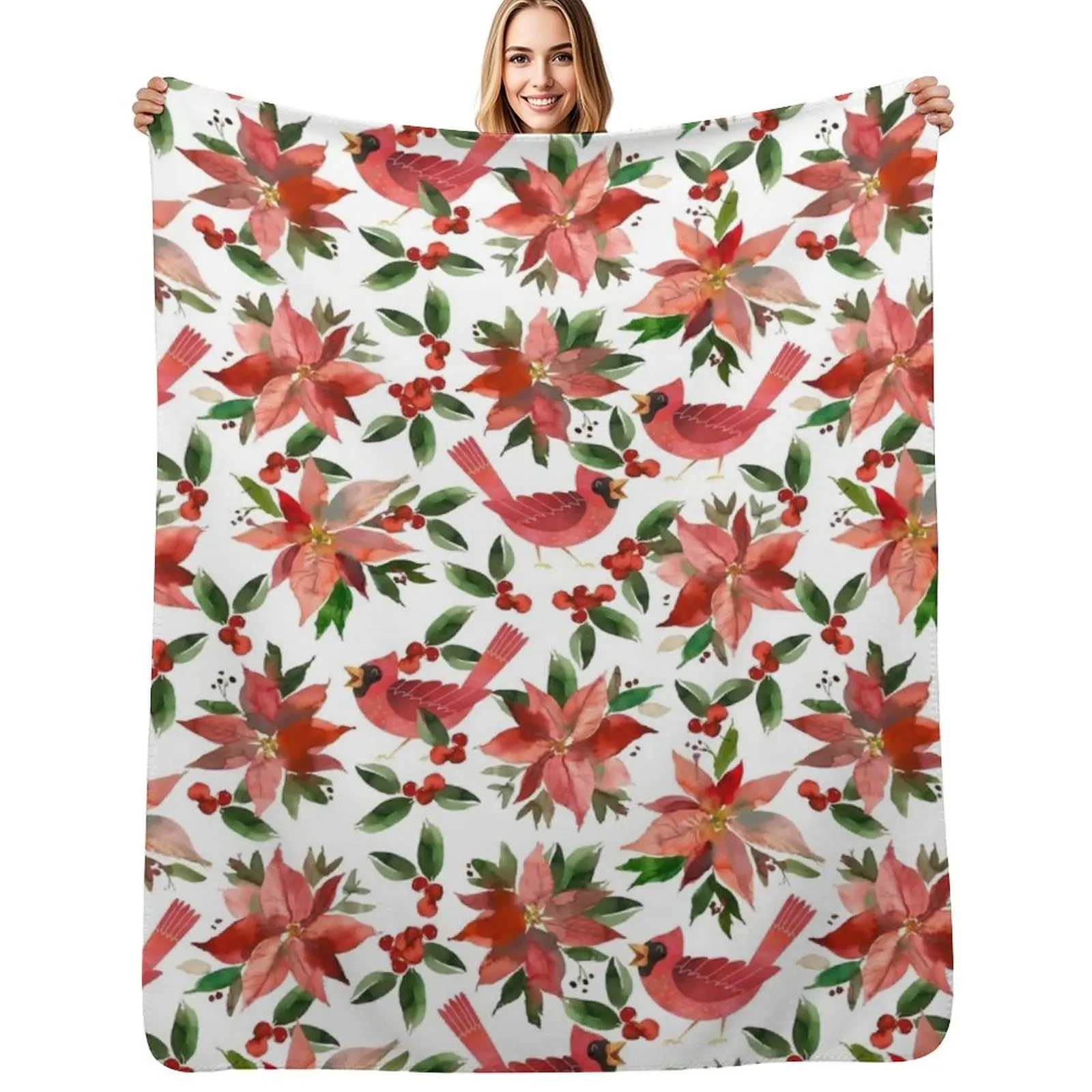 

Cardinal Poinsettia Throw Blanket Modern Design Soft Blanket for Home Decor