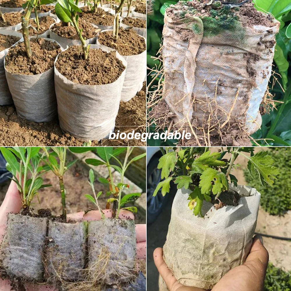 50-100 peças biodegradável saco de cultivo de viveiro de plantas não tecido pote recipiente de mudas para flor vegetal bolsa pequena a grande