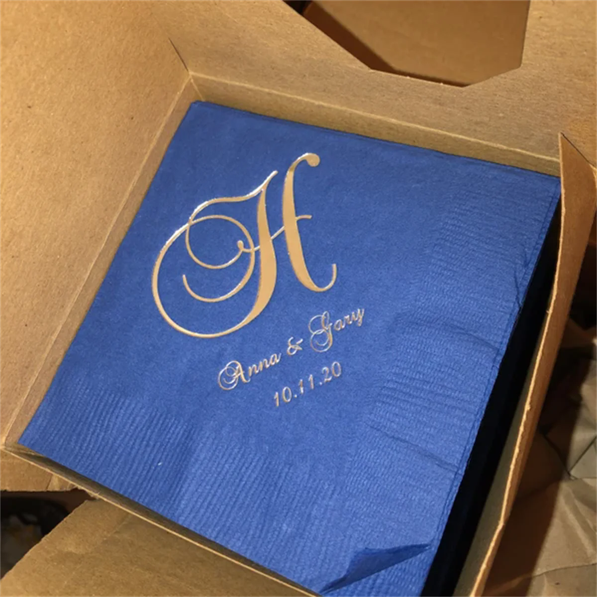 50pcs Personalized Wedding Napkins Cocktail Beverage Luncheon Dinner Guest Towels Monogram Custom Printed Foil Imprinting Imprin