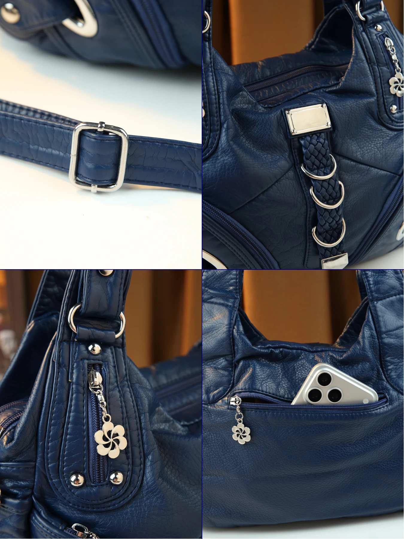 Cross-border popular women's bags, European and American trends, washed large-capacity tote bags, woven buckle design handbags