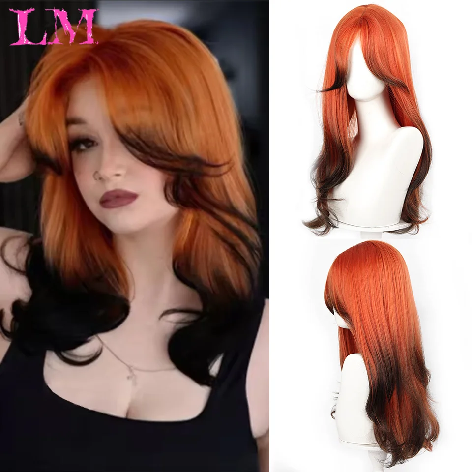 

LM Синтетический черный оранжевый градиентный парик Лолиты Женский парик Длинный прямой парик с челкой Парик подходит для Хэллоуина и Рождества