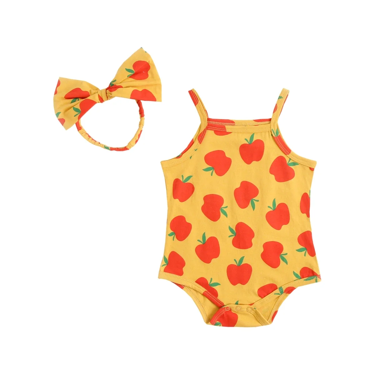 Sommer Baumwolle Säuglings-Mädchenkleidung Apfel-Strampler Baby-Mädchen Bodys mit Stirnband – Detail 3
