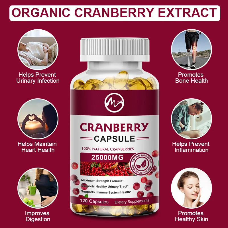 Minch Organic Cranberry Extract Supports Urinary System Health Bladder Health Potent Antioxidant Rich Vita C Capsule Supplement