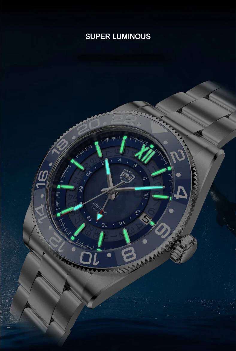 ローバイニー-メンズ自動腕時計,メカニカルリストバンド,発光c3,50m防水,サファイア,nh34,セラミックベゼル,40mm