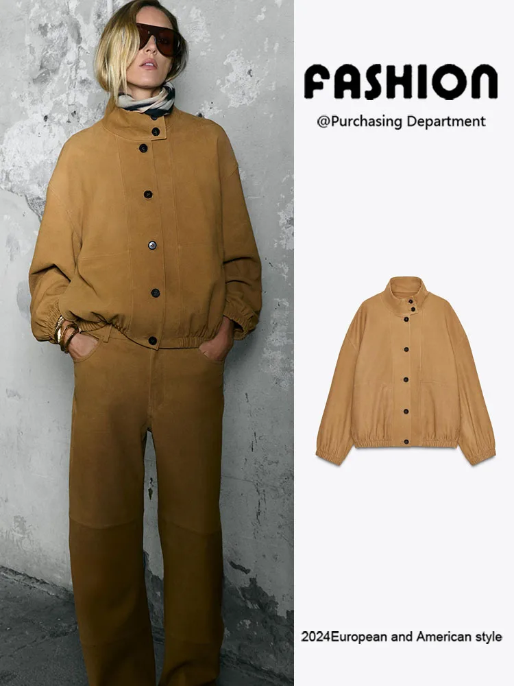 

Ele Long Sve Leather Pilot Jaet Women's Autumn New Arrival Faionable Versatile Outerwear Quali Crtsmanip