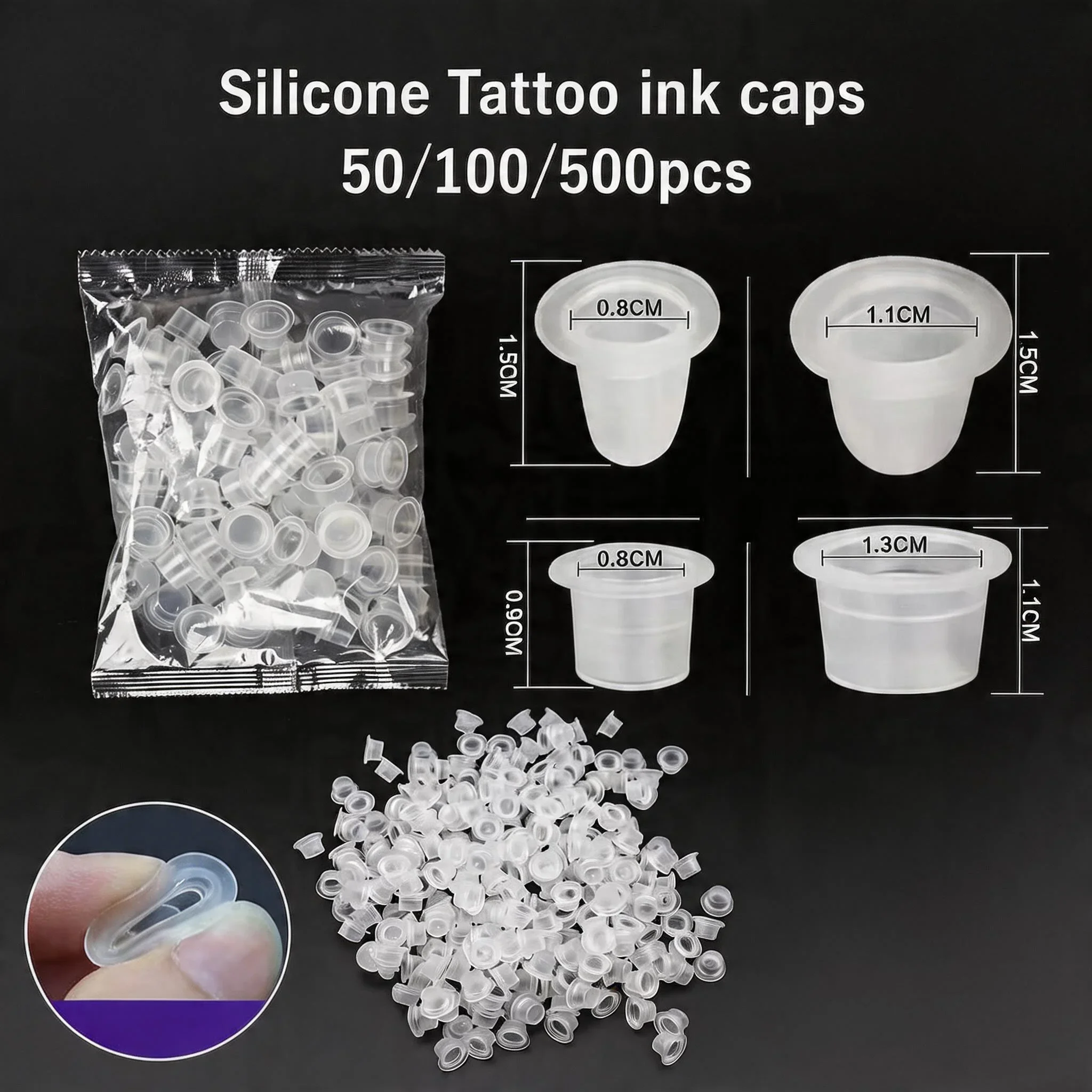 50/100/500Pcs  Tattoo Ink Cup S M Soft Silicone Disposable Blue Transparent Permanent Makeup Accessories Container Makeup Tools
