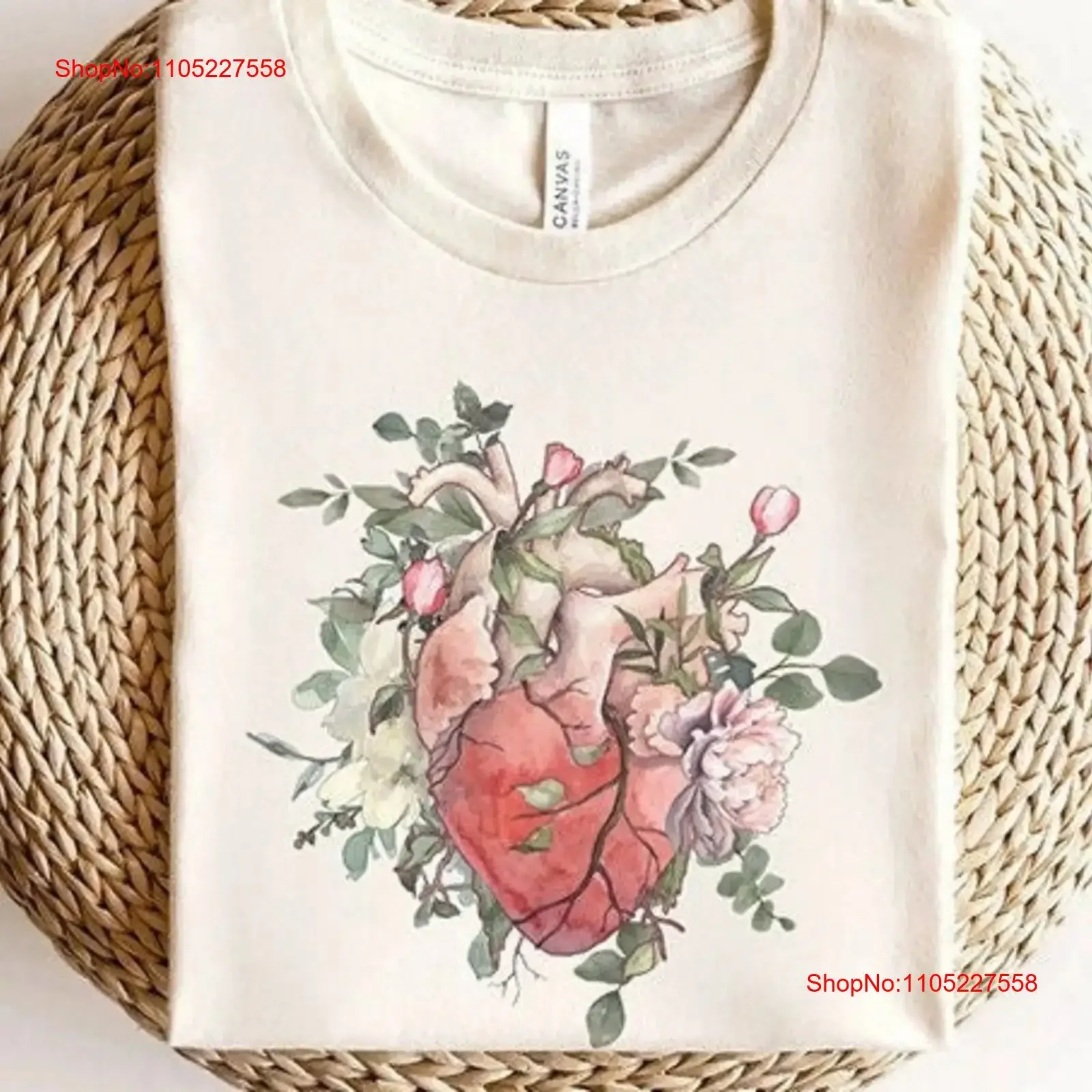 Watercolor Floral Anatomical Heart T Shirt Human Spring Cardiac CVICU Nurse Cath Lab RN Cardiology Surgeon Doctor vintage